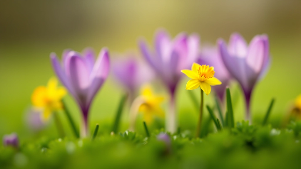 Close-up of spring wildflowers blooming in Kings River meadow with purple and yellow petals visible