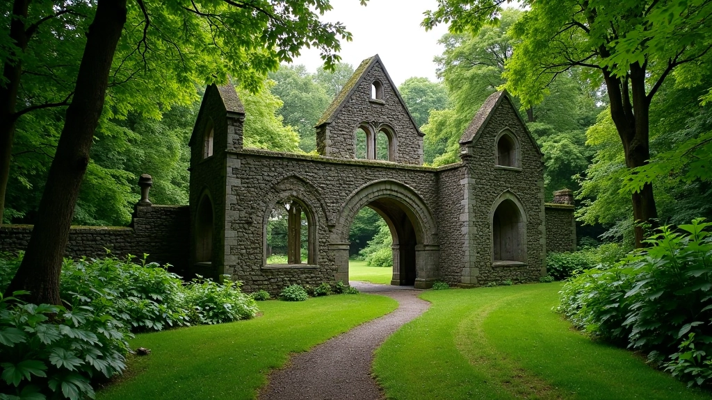 Kells Priory medieval stone ruins surrounded by ancient woodland and overgrown vegetation in County Kilkenny Ireland